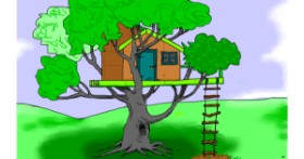 Drawing of Treehouse by Flowerpot