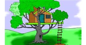 Drawing of Treehouse by flowerpot