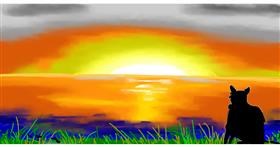 Drawing of Sunset by Swimmer