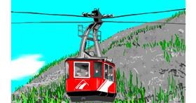 Drawing of cable car by flowerpot