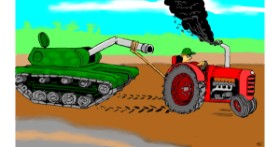 Drawing of Tractor by Flowerpot