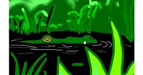 Drawing of Alligator by flowerpot