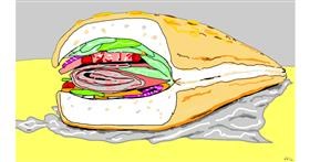 Drawing of Sandwich by flowerpot