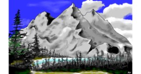 Drawing of Mountain by Flowerpot