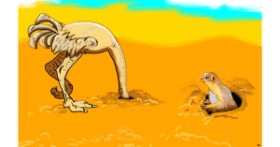Drawing of Ostrich by Flowerpot