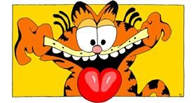 Drawing of Garfield by flowerpot