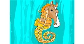 Drawing of Seahorse by flowerpot