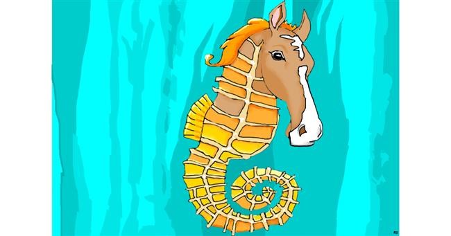 Drawing of Seahorse by flowerpot
