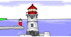Drawing of Lighthouse by Swimmer