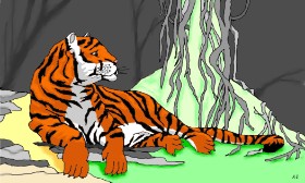 Drawing of Tiger by Flowerpot