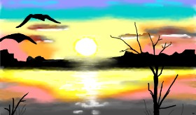 Sonnenuntergang-Zeichnung von Flowerpot