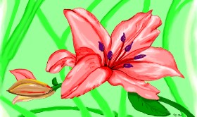 Flowerpot の ユリの花 の絵