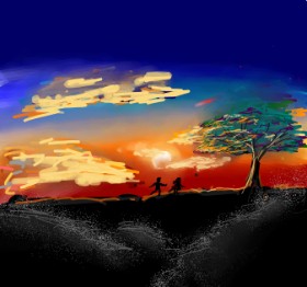 Sonnenuntergang-Zeichnung von Eyes