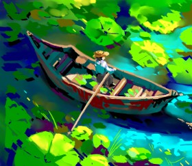 Drawing of Boat by Moon