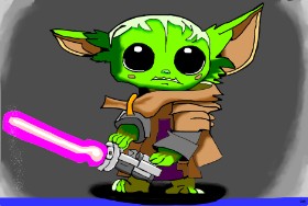 Drawing of Baby Yoda by Flowerpot