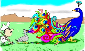 Drawing of Peacock by Flowerpot