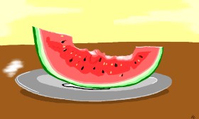 Drawing of Watermelon by Flowerpot