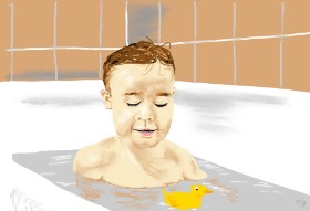 Drawing of Bathtub by Flowerpot