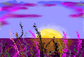 Sonnenuntergang-Zeichnung von Flowerpot
