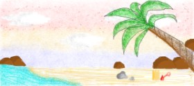 Drawing of Beach by coconut