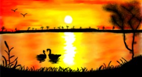 Sonnenuntergang-Zeichnung von Magic Mushroom