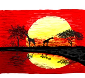 Sonnenuntergang-Zeichnung von Coyote