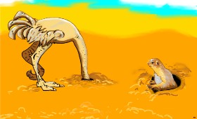 Drawing of Ostrich by Flowerpot