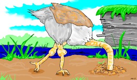 Drawing of Ostrich by Flowerpot